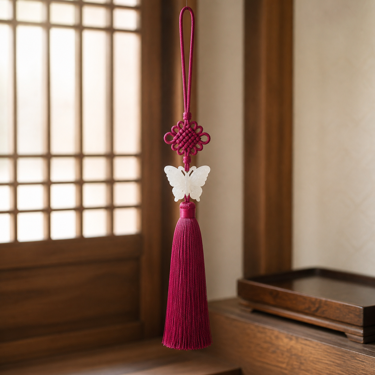 White Butterfly Charm Norigae — Korean traditional tassel ornament