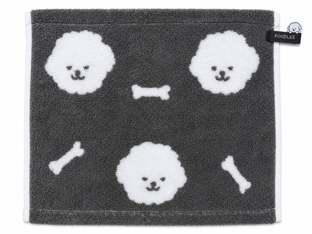 Poodle and heart combed cotton face towel lifestyle image