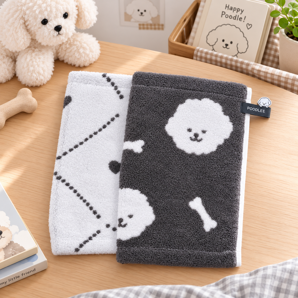Charcoal poodle face towel