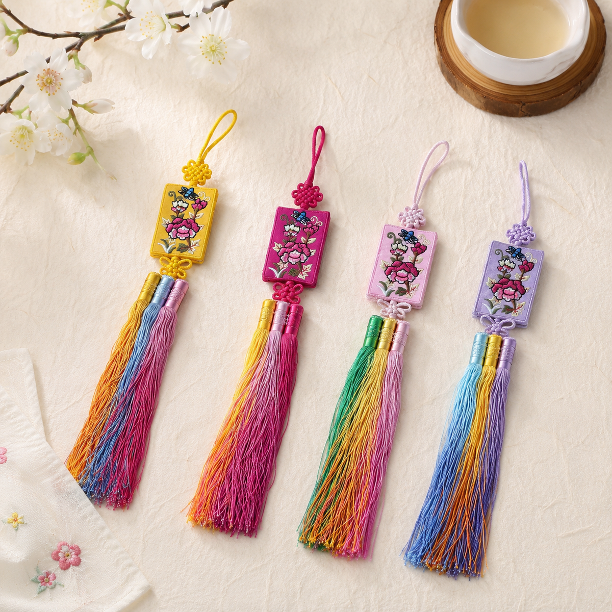 Embroidered Floral Butterfly Norigae | Korean Traditional Tassel Ornament