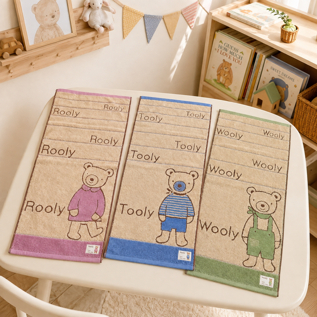 답례품 Bear Embroidered Cotton Hand Towel | Baby Shower & First Birthday Favor