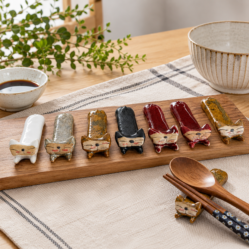Handmade Ceramic Cat Spoon & Chopstick Rest | Random Color | 1 Piece
