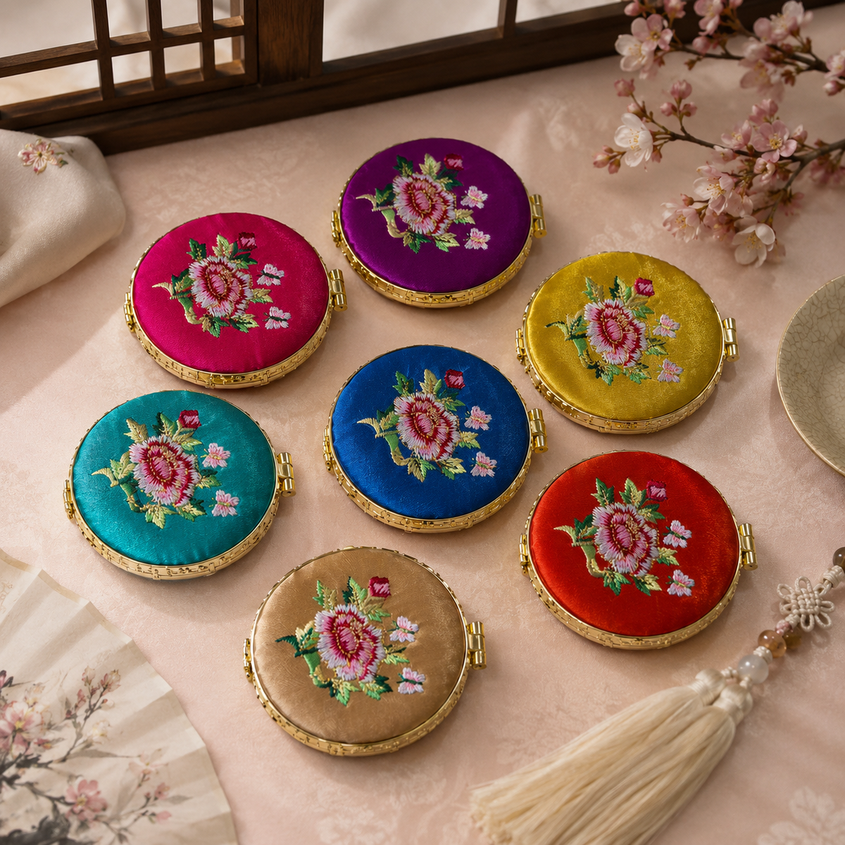 Flower Embroidered Hand Mirror