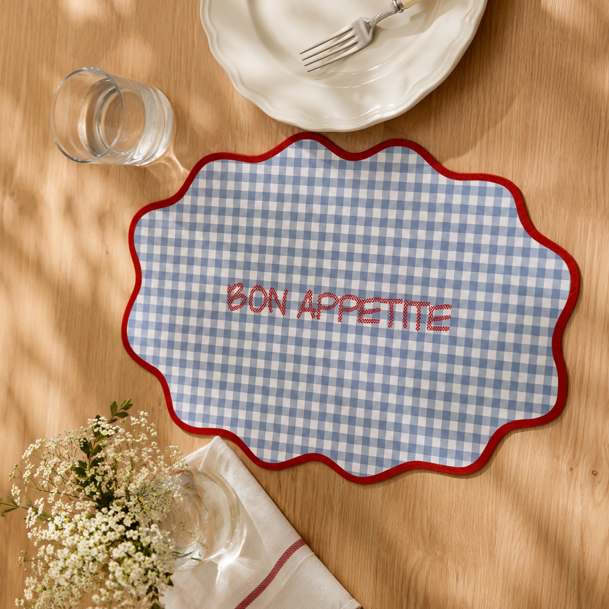 BON APPÉTIT PU Placemat | Waterproof Gingham Table Mat