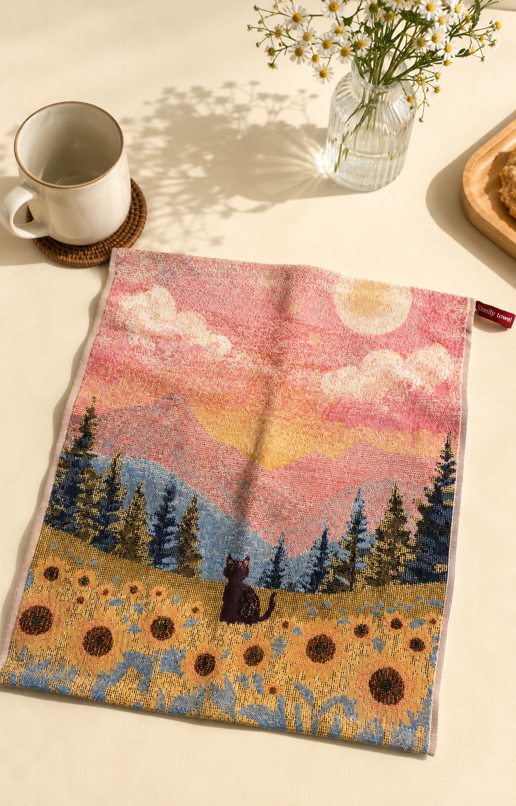 Forest Garden Jacquard Cotton Hand Towel Set | Assorted Pattern 4-Pack with Hanging Loop