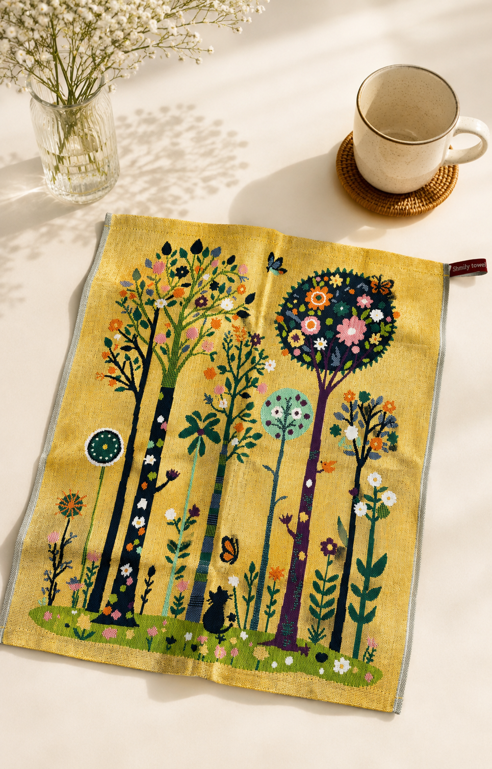 Forest Garden Jacquard Cotton Hand Towel Set | Assorted Pattern 4-Pack with Hanging Loop