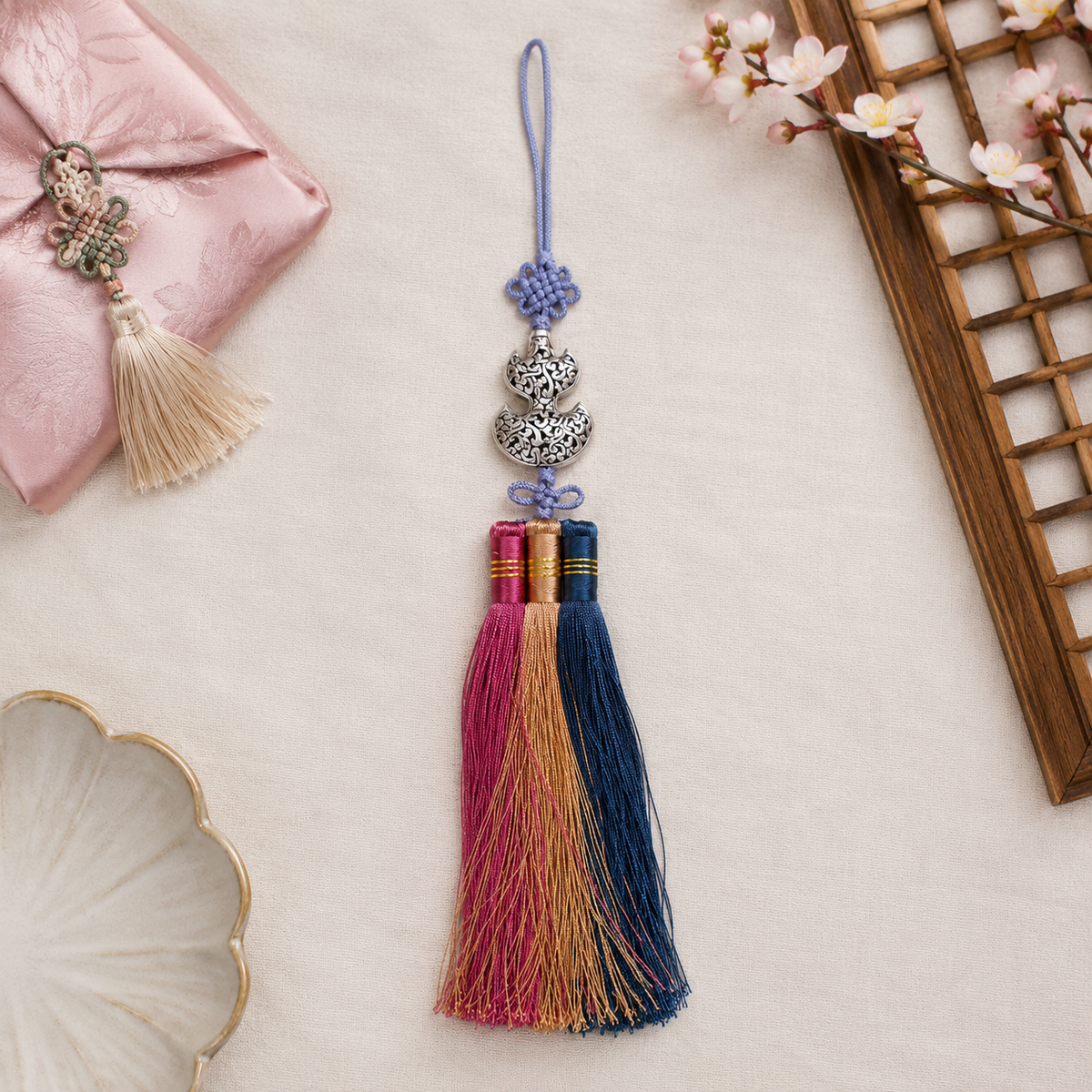 Silver Filigree Gourd Charm Norigae | Korean Traditional Tassel Ornament
