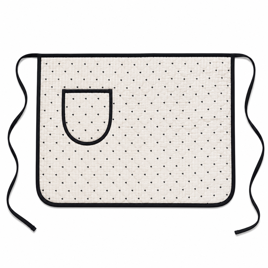 Black Heart Cotton Gauze Half Apron | Korean Muslin Waist Apron with Pocket