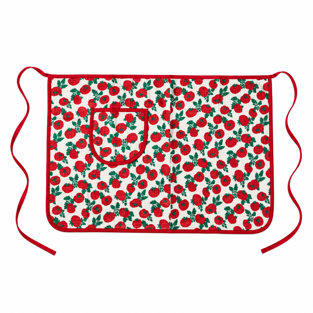 Red Tomato Cotton Gauze Half Apron | Korean Muslin Waist Apron with Pocket