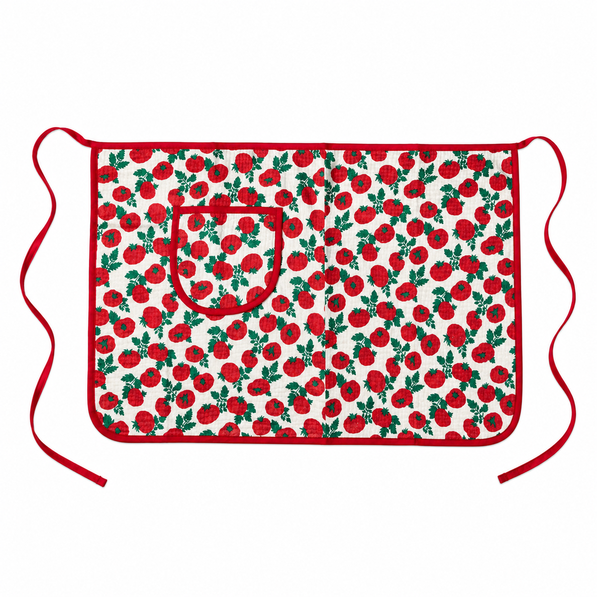 Red Tomato Cotton Gauze Half Apron | Korean Muslin Waist Apron with Pocket