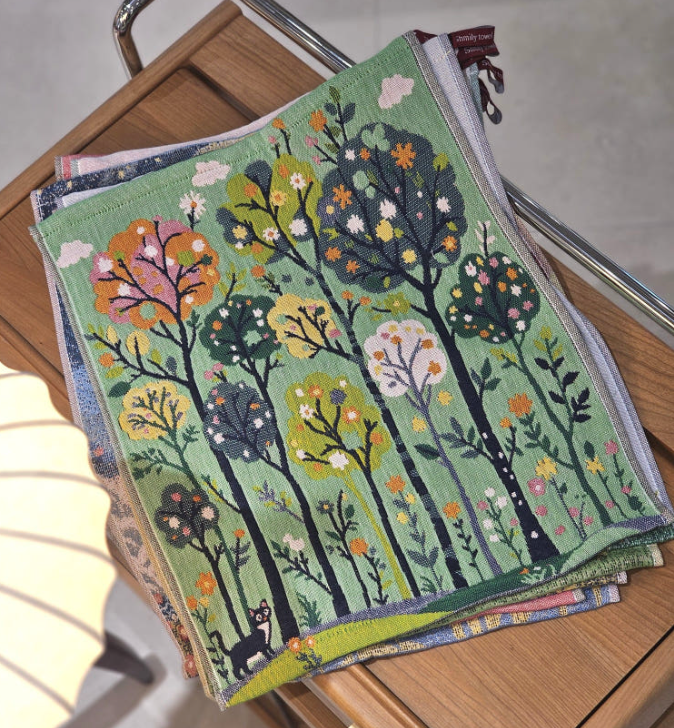 Forest Garden Jacquard Cotton Hand Towel Set | Assorted Pattern 4-Pack with Hanging Loop