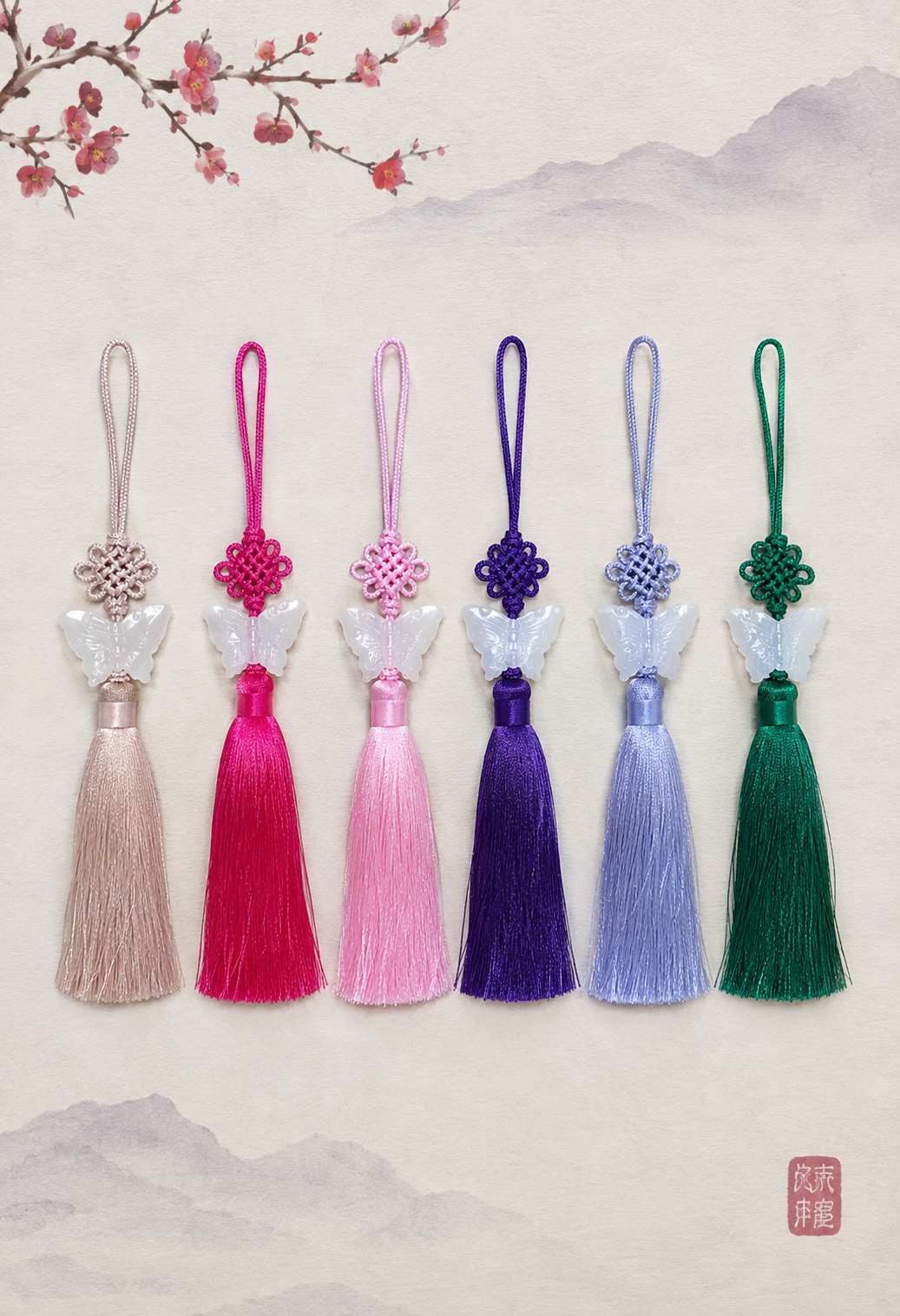 White Butterfly Charm Norigae | Korean Traditional Tassel Ornament